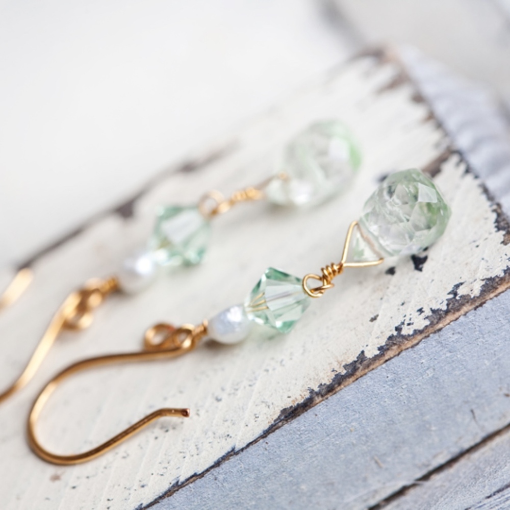 Moss Agate Green Gold Earrings Handmade New!